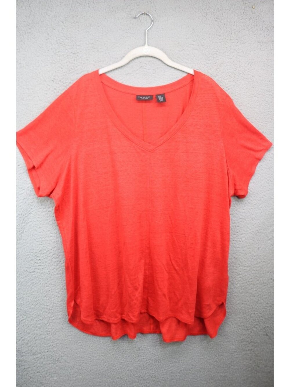 Tahari 100% Linen Orange Short Sleeve V Neck Tunic-Size 2X